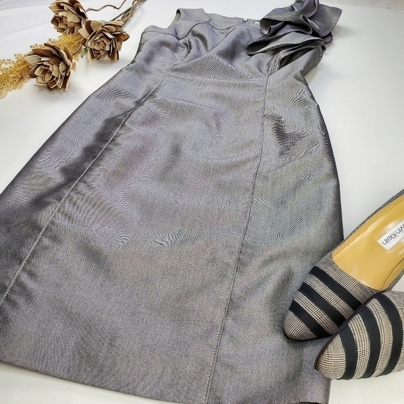 Calvin Klein Silver Grey Ruffle Shoulder Dress 2 - Picture 14 of 14